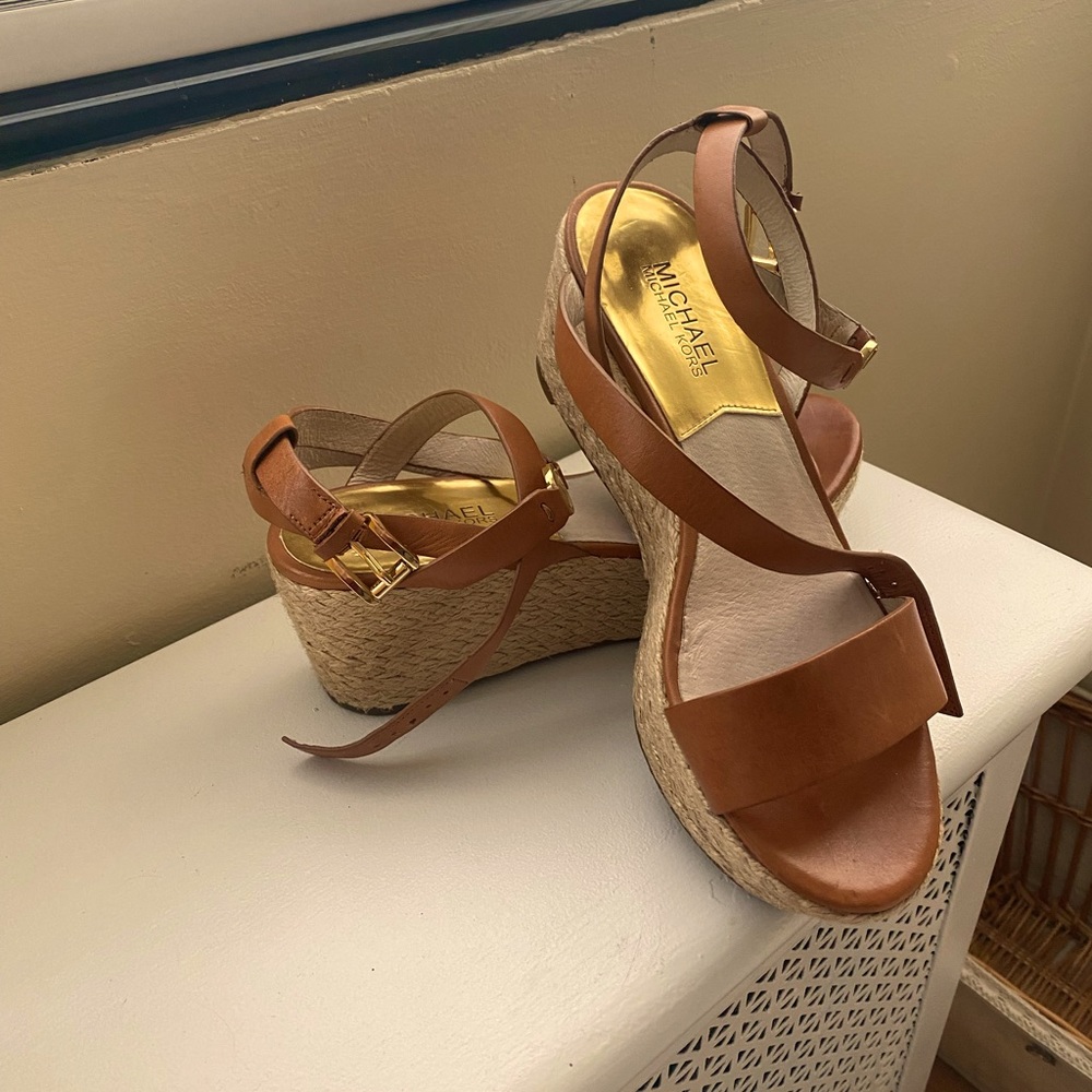 Michael Kors Straw Platform Wedges/Sandals